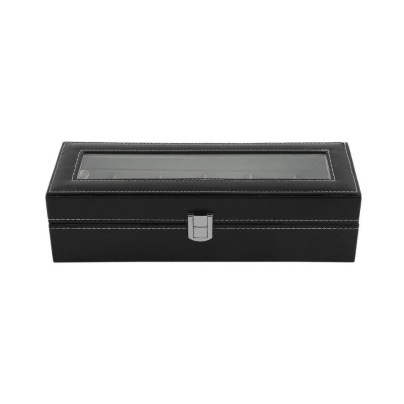 Cutie Eleganta pentru 6 Ceasuri cu Capac Transparent, Organizator Ceasuri Premium din Piele Ecologica
