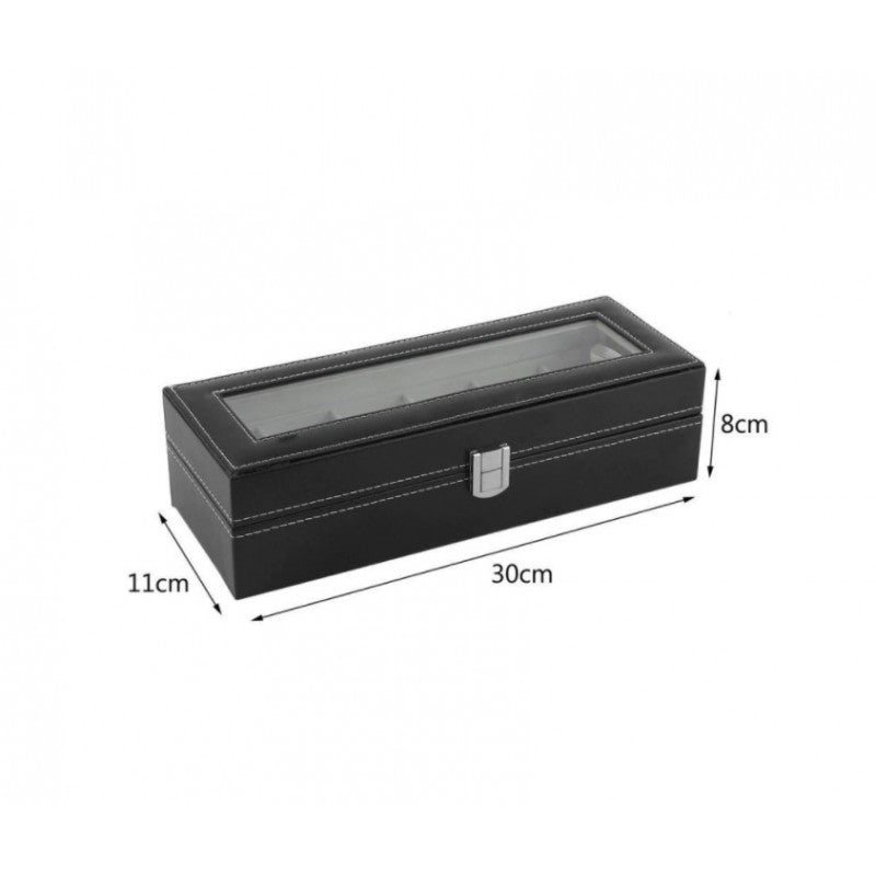 Cutie Eleganta pentru 6 Ceasuri cu Capac Transparent, Organizator Ceasuri Premium din Piele Ecologica