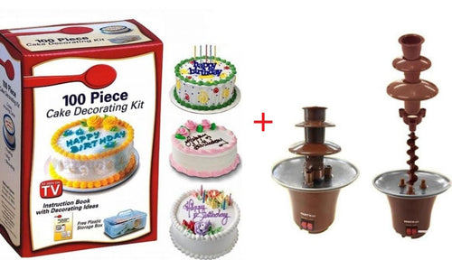 Mini fantana de ciocolata + Set decorat torturi 100 piese