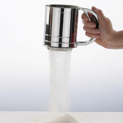 Cana din Inox cu Sita pentru Cernut Faina sau Zahar