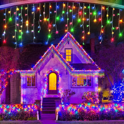 Set 2 x Decoratiune - Franjuri, cu LED-uri Tip Turturi, 12 metri - multicolora