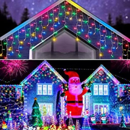 Set 2 x Decoratiune - Franjuri, cu LED-uri Tip Turturi, 12 metri - multicolora