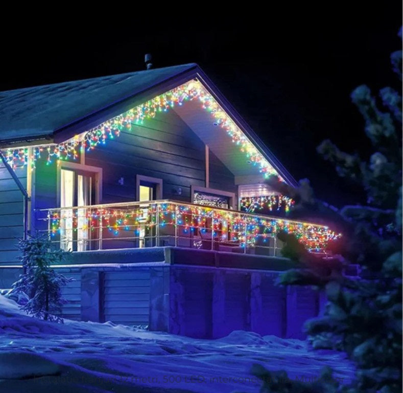 Set 2 x Decoratiune - Franjuri, cu LED-uri Tip Turturi, 12 metri - multicolora