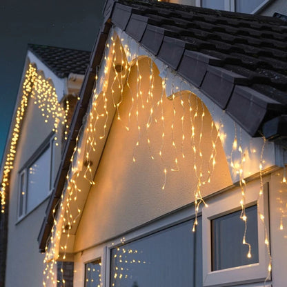 Set 2 x Decoratiune - Franjuri, cu LED-uri Tip Turturi, 12 metri - Alb Cald