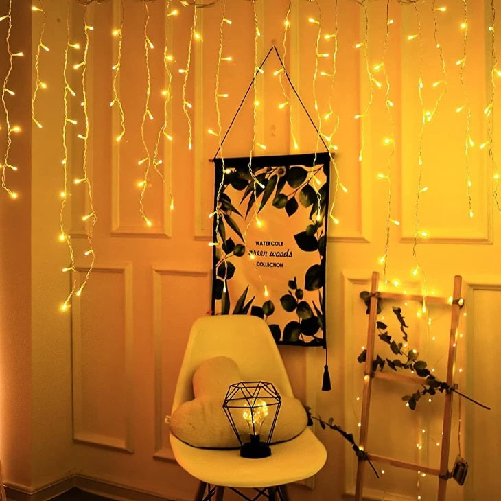 Set 2 x Decoratiune - Franjuri, cu LED-uri Tip Turturi, 12 metri - Alb Cald