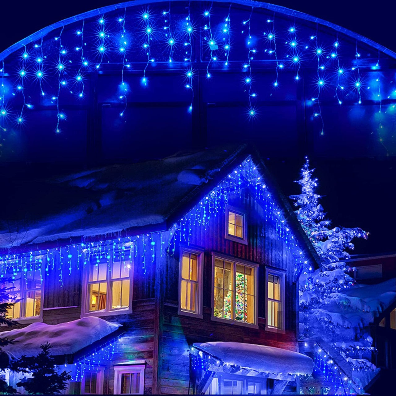 Decoratiune - Franjuri, cu LED-uri Tip Turturi, 12 metri - Albastru
