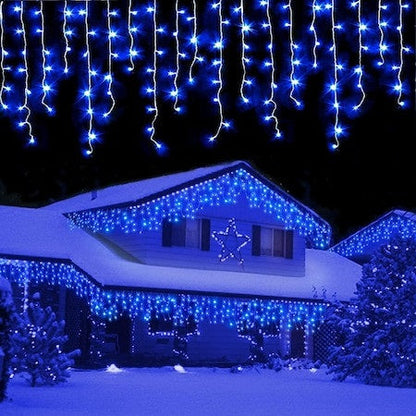 Set 2 x Decoratiune - Franjuri, cu LED-uri Tip Turturi, 12 metri - Albastru