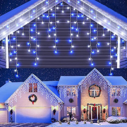 Set 2 x Decoratiune - Franjuri, cu LED-uri Tip Turturi, 12 metri - Albastru