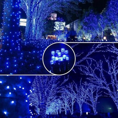 Set 2 x Decoratiune cu Incarcare Solara, 50 metri, 500 led - Albastru