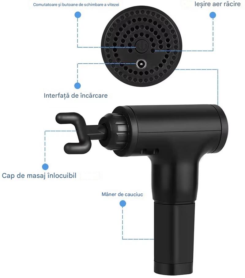 Aparat de masaj cu acumulator, 4 capete interschimbabile, Argintiu