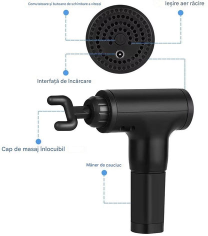 Aparat de masaj cu acumulator, 4 capete interschimbabile, Argintiu