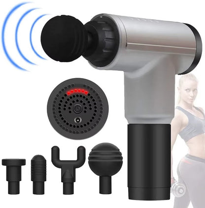 Aparat de masaj cu acumulator, 4 capete interschimbabile, Argintiu