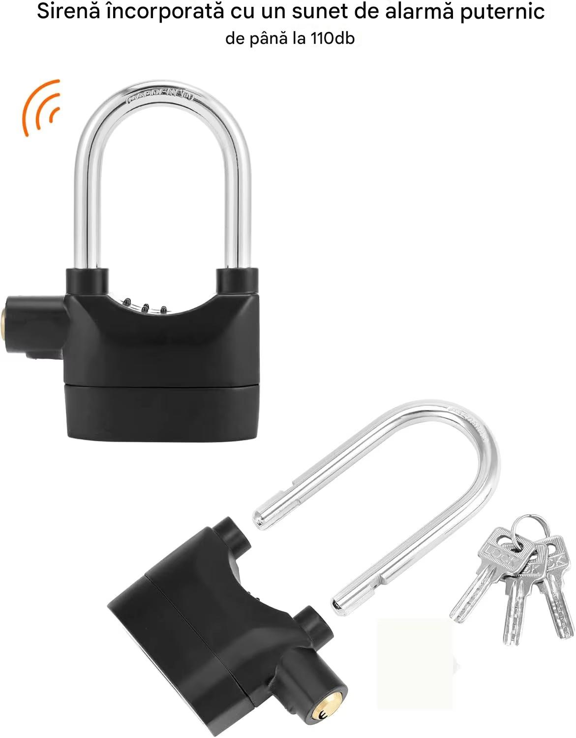 Lacat din otel calit cu alarma Viper 110 dB si senzori la vibratiiÂ 